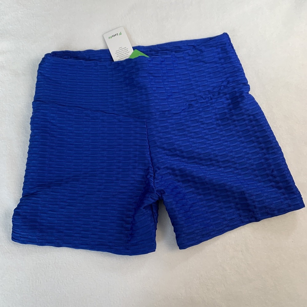 Letsfit ES10 Anti Cellulite Biker Shorts Butt‎ Scrunch Tik Tok Womens Sz M Blue
